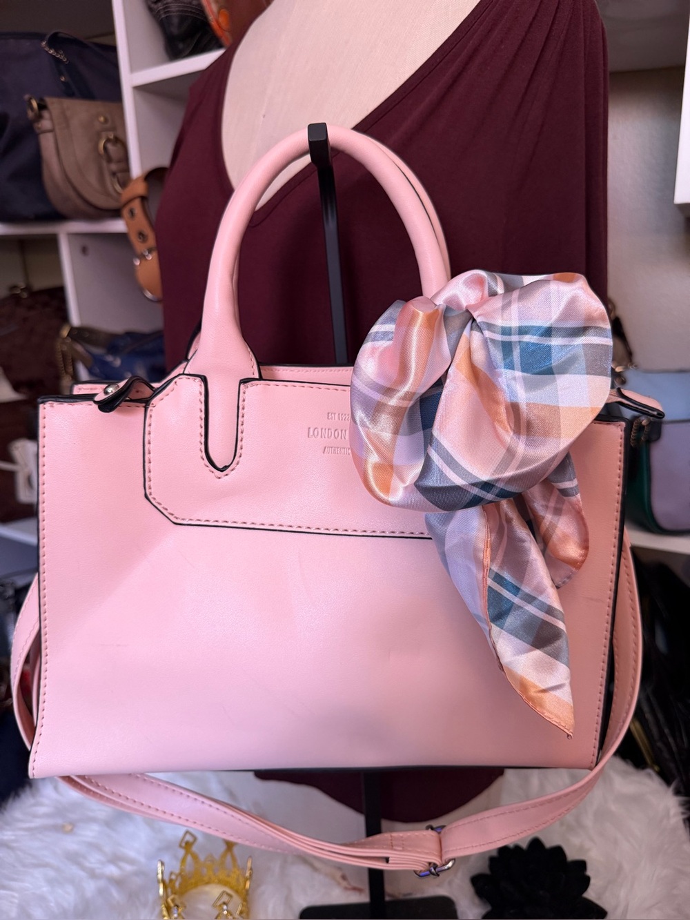 Women's Pink Top-Handle Tote with Scarf Accent
